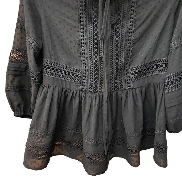Stellah popover peplum Black Lace babydoll Blouse Top Shirt Size Medium l - Picture 3 of 6